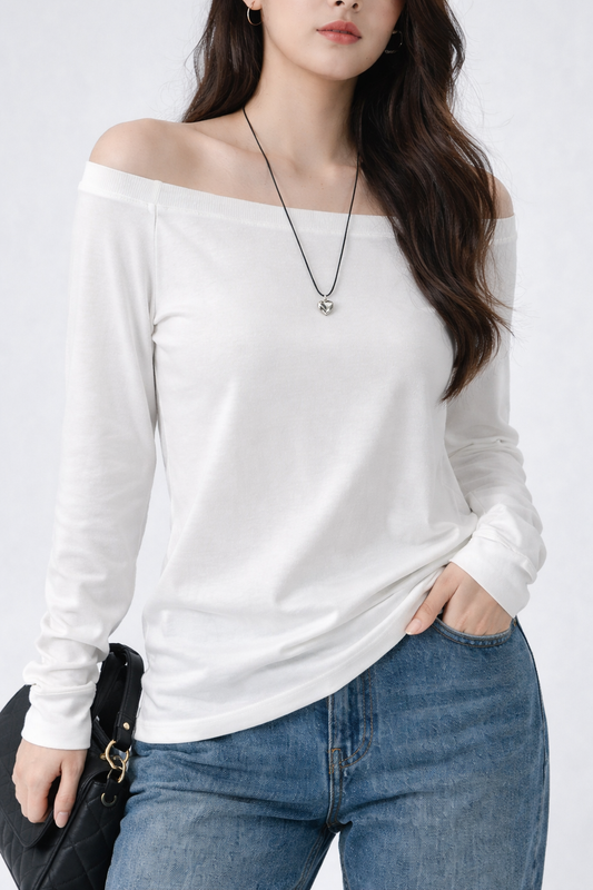 Top Coréen Off-Shoulder Minimal