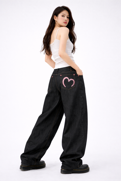 Pink heart baggy Jeans