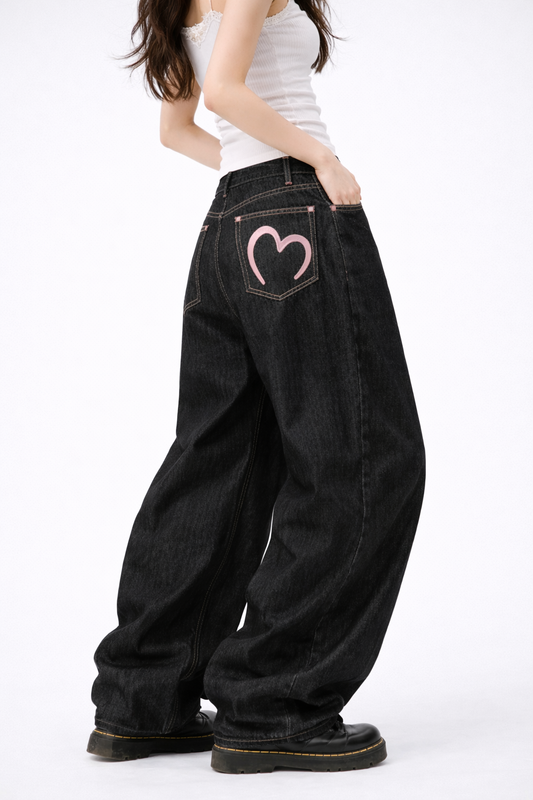 Pink heart baggy Jeans